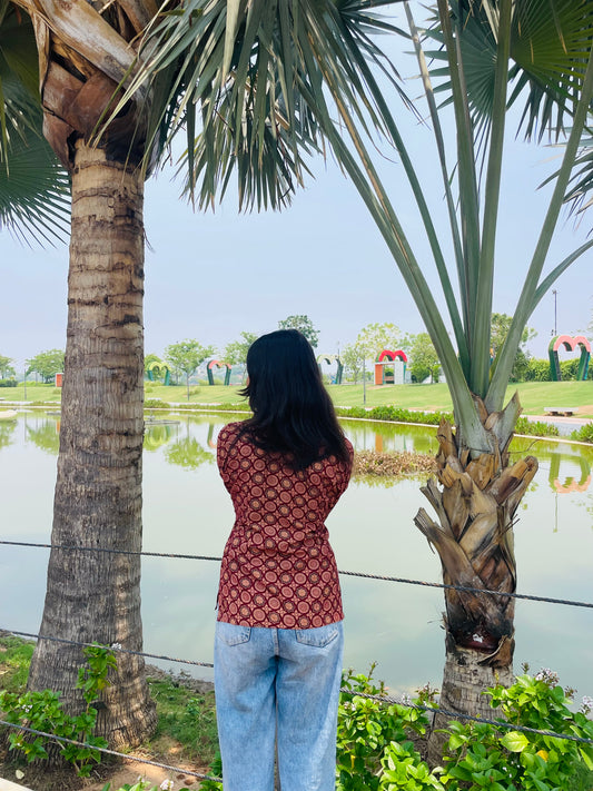 Ajarakh Kurti (V Neck)