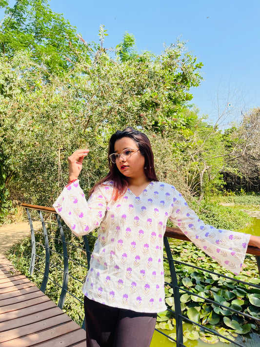 White Floral Print ( Bell Sleeves )