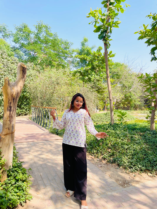 White Floral Print ( Bell Sleeves )